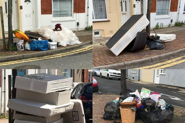 Four previous examples of rubbish dumped on the same spot on Charles Street, Northampton