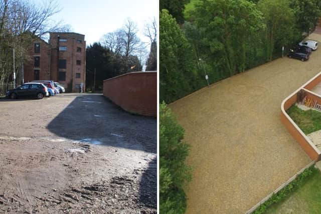 Towcester Mill Car Park - before and after the £25,000 facelift. Photos: SNC NNL-200722-105704001