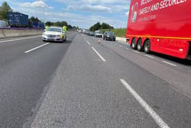 Police are blocking three lanes on the M1 while emergency services deal with the incident. Photo: Northamptonshire Police