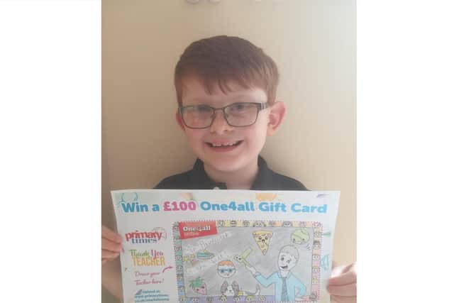 Sam Debenham, eight, was a runner-up in One4all's competition to design a gift card thanking their favourite teacher