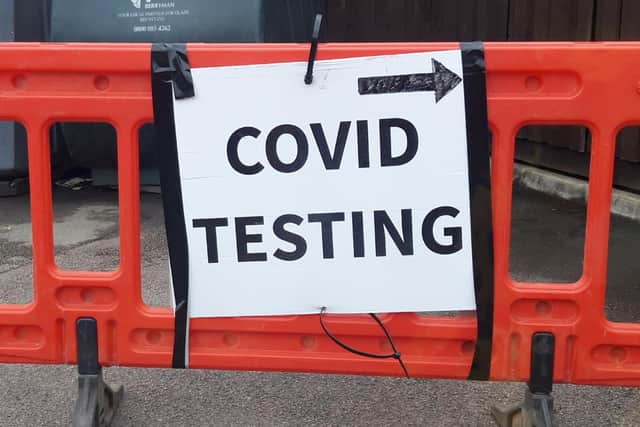 A walk-in testing unti is set up in Market Square today for those with even the mildest Covid-19 symptoms
