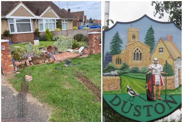 The BMW hit the wall after apparently trying to run over a group of teenagers in Duston last night