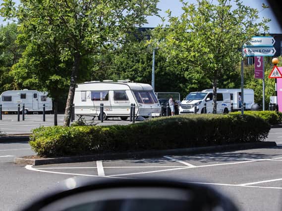 Travellers set up camp in Tesco this morning (July 31).