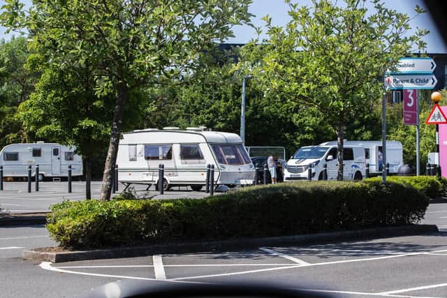 Travellers set up camp in Tesco this morning (July 31).