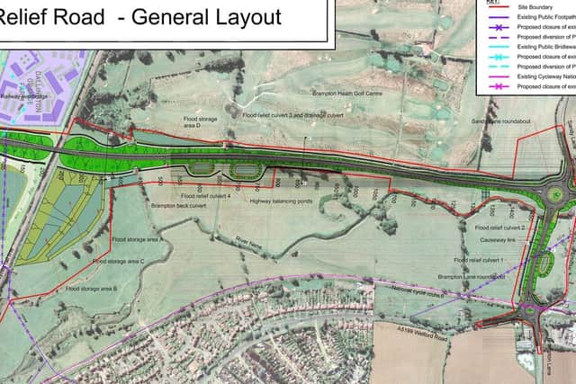 A map of where the north-west relief road would go if it is approved