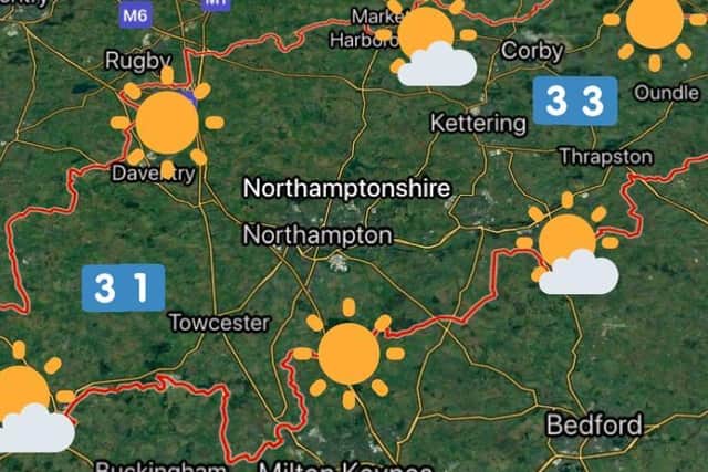 Northamptonshire Weather @NNweather
1h
Another hot Friday ahead in the county with long spells of sunshine in a gentle southerly breeze. Itll be a dry day with temperatures rising to 33C particularly in the east of the county.