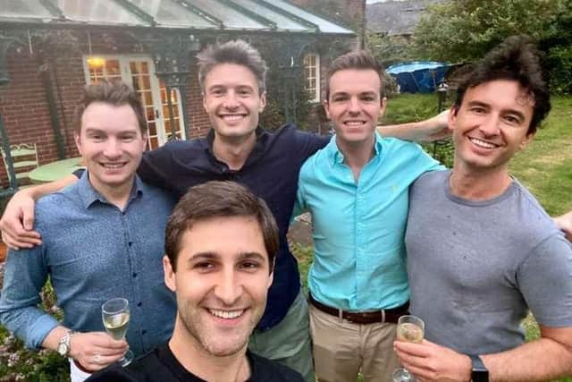 Conservative councillor for Nene valley Luke Graystone (front) was pictured on a friends' holiday to Dorset in the week Northampton was warned of a local lockdown.