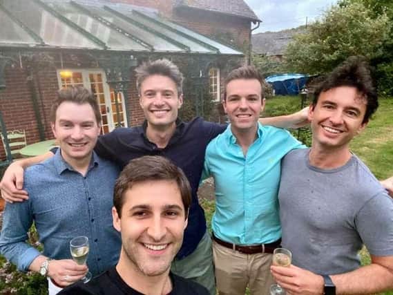 Conservative councillor for Nene valley Luke Graystone (front) was pictured on a friends' holiday to Dorset in the week Northampton was warned of a local lockdown.  He has since apologised.