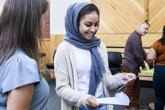 A student at Malcolm Arnold Academy receives her A-level results last year