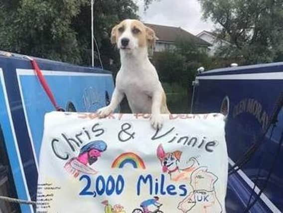 Vinnie is keeping owner Chris company during the charity challenge
