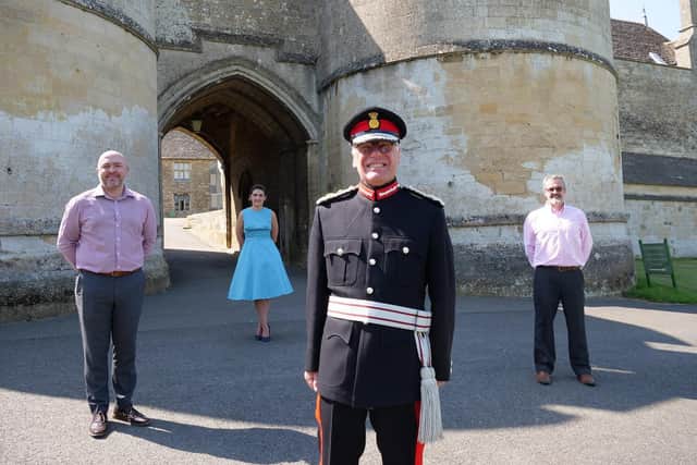 (L-R) Kevin Rogers, Hannah Brady, Lord Lieutenant of Northamptonshire, James Saunders Watson, and John Griff at the start of video