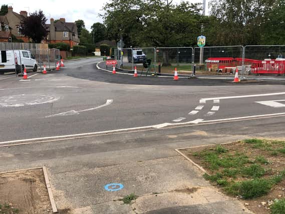 The mini roundabout in Duston is undergoing works to add an additional lane.