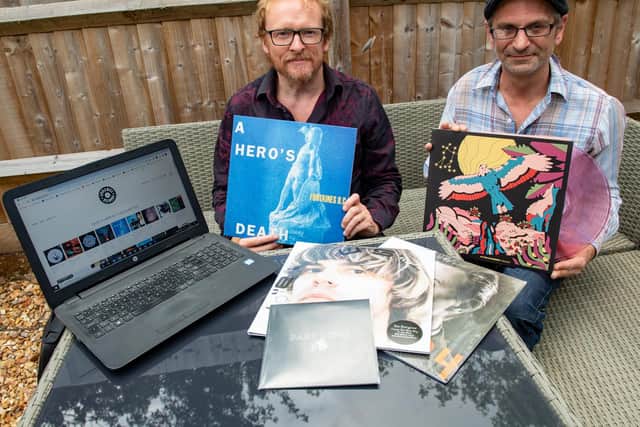 Simon Starkey and Mark Thorneycroft with some of the records Spinadisc is stocking online.