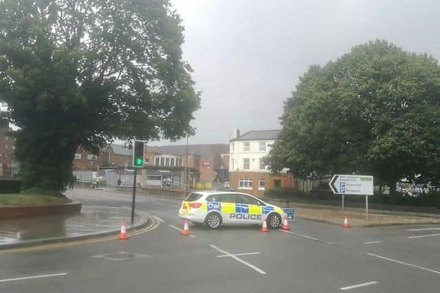 The road is closed down to the roundabout. Photo: Logan Macleod