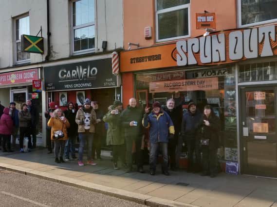 Record collectors queuing outside of Spun Out in Gold Street last year.