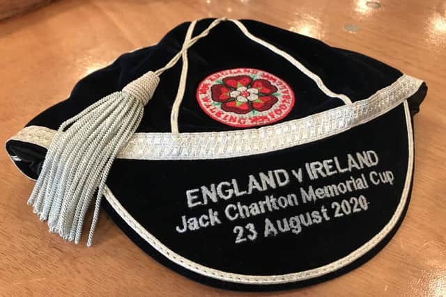 David Poole's commemorative cap for playing in the walking football match between England and the Republic of Ireland
