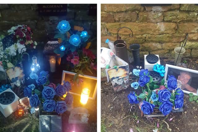 How the grave looked before (left) and after (right) the theft.