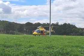 The air ambulance has landed on Far Cotton Recreational Ground.
