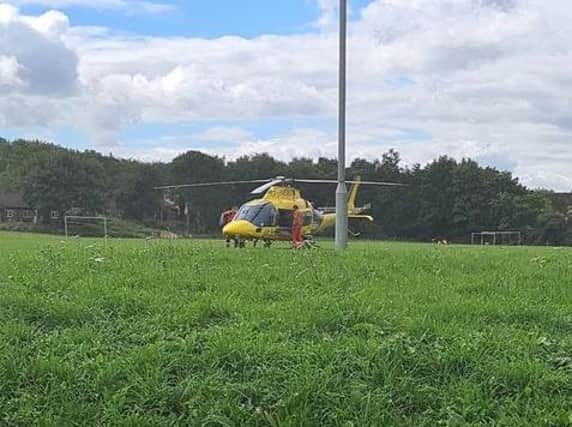 The air ambulance has landed on Far Cotton Recreational Ground.