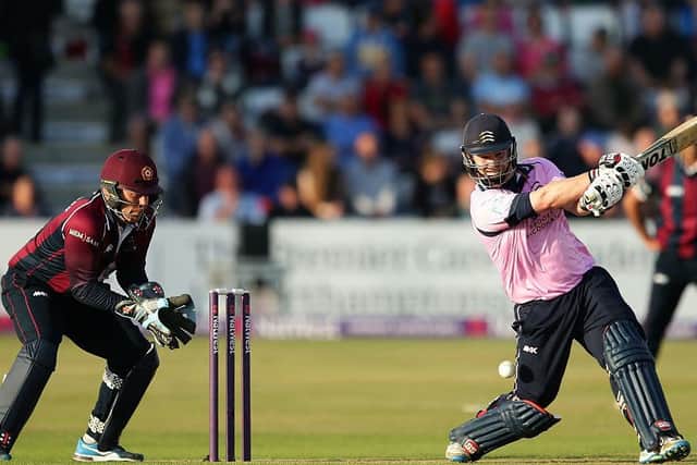 Paul Stirling in action during Middlesex's T20 Blast quarter-final defeat to the Steelbacks at the County Ground in 2016... his old pal Adam Rossington is behind the stumps