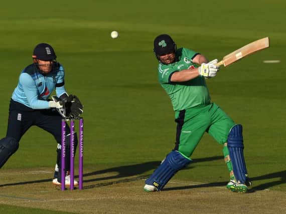 Paul Stirling smashed a boundary on his way to 142 against England earlier this month