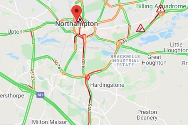 The A45 eastbound was brought to a standstill this afternoon (Tuesday) following a crash involving three vehicles near the Barnes Meadow Interchange.