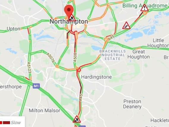 The A45 eastbound was brought to a standstill this afternoon (Tuesday) following a crash involving three vehicles near the Barnes Meadow Interchange.