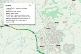 Highways England reported the crash on the A14 on Wednesday morning