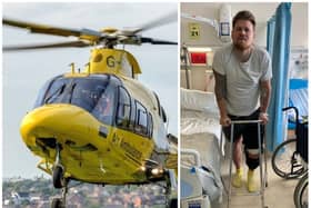 Roofer James Turner gets back on his feet after being rushed to hospital by air ambulance