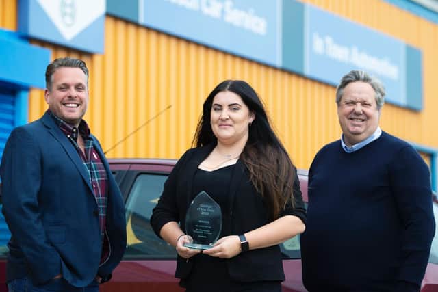 Terry Dorney (left), Kim Dorr (middle) and Mike Palmer (right) were awarded the Garage of the Year award on behalf of In Town Automotive. Photo: Kirsty Edmonds.