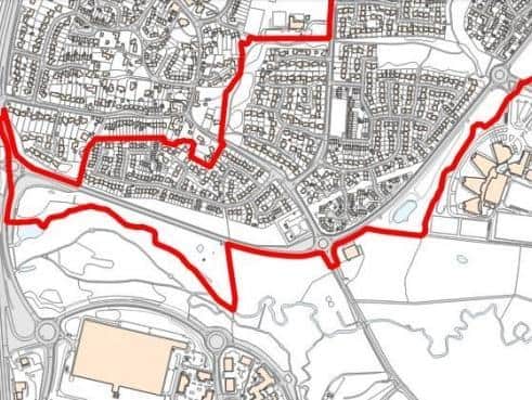 The red line shows the land boundary that will be handed over to the parish council.