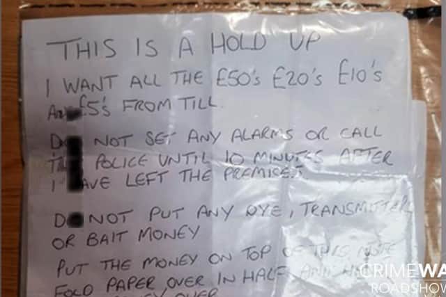 The handwritten note used during the incident.