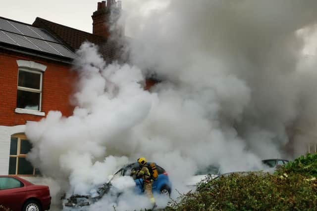 Firefighters tackle the blaze in Lower Adelaide Street early this morning. Photo: petecobbe.com