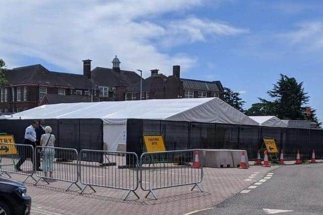 A testing site as set up in Kettering Market Square following a spike in coronavirus cases