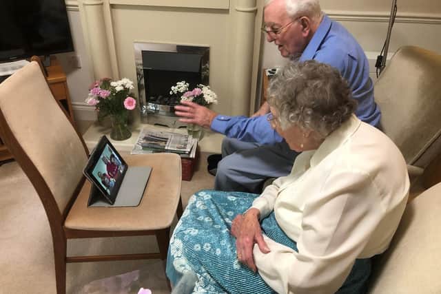 Cyril and Geraldine got a surprise video call from their daughter Helen who lives in Australia too. Photo: Richmond Villages Northampton