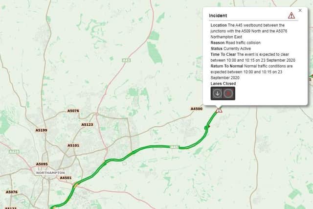 Highways Agency traffic sensors reported the tailbacks on the A45 westbound