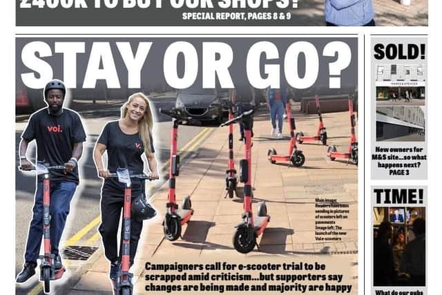 The Chronicle & Echo has featured the debate over Voi e-scooters on its front page as part of its latest edition of the newspaper.