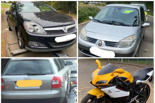 A selection of the vehicles taken off Northamptonshire's roads over the weekend. Photos: Northants Police ARV