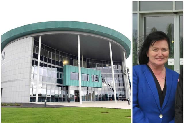 Northampton College's Booth Lane campus and principal Pat Brennan-Barrett.