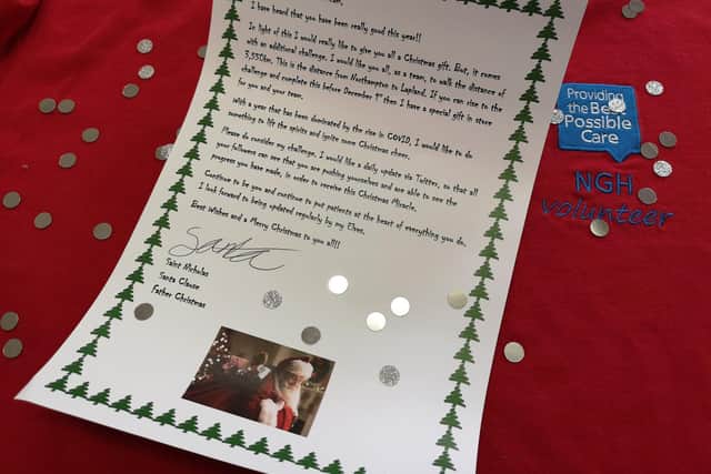 The letter from Father Christmas to Northampton General Hospital's Volunteer Services Team