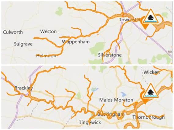 The Environment Agency issued flood alerts for parts of South Northamptonshire after weekend rain
