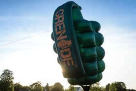 Keep a look out overhead on Sunday for the grenade-shaped balloon