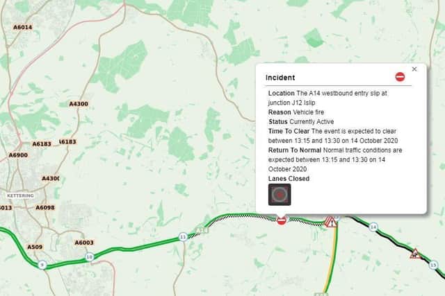 A ten mile stretch of the A14 remained closed until around 7.30am on Wednesday