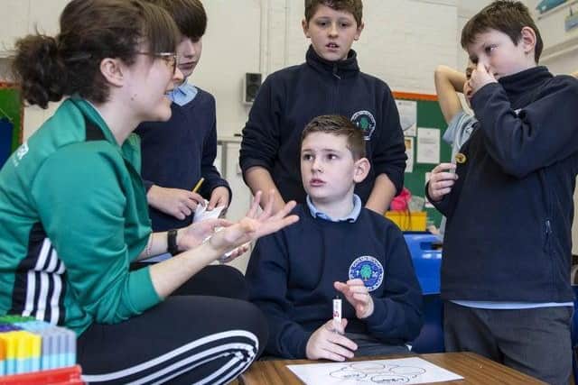 Pacesetter coach Claire pictured with Guilsborough pupils in January, as part of their Magnificent Mind training session.