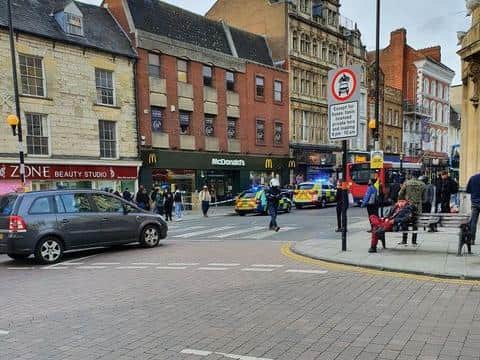 The scene outside McDonald's on the Drapery in Northampton