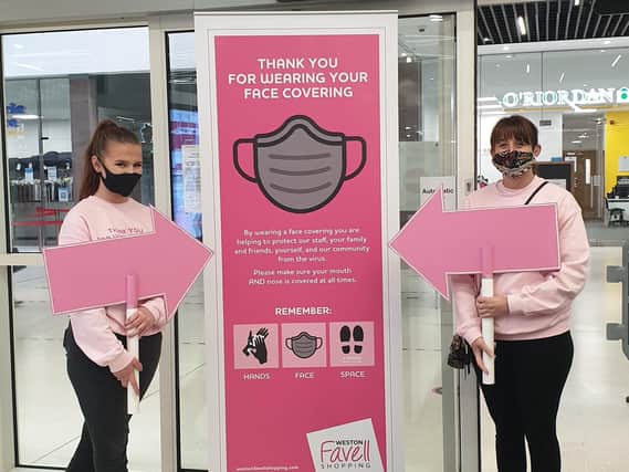 Weston Favell Shopping centre has employed pink patrollers, who walk around the store and ensure shoppers are wearing masks and social distancing.