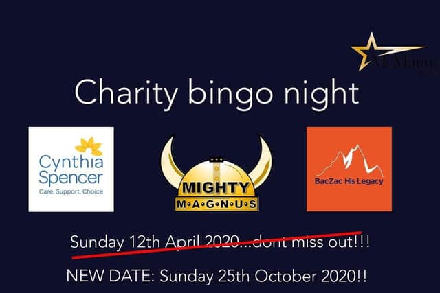 The charity night was postponed during lockdown but will now take place on Sunday October 25