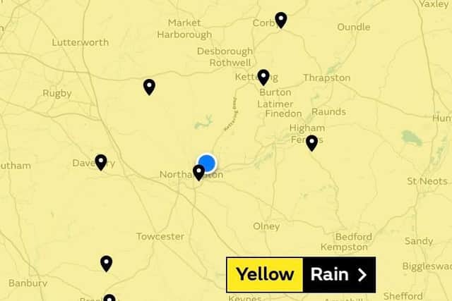 Met Office is warning of heavy rain over Northants on Wednesday