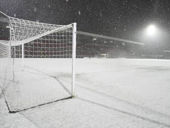 Snow covers the Sixfields pitch in October 2008. Photo: Getty Images