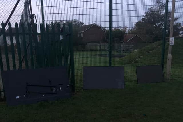 TVs were ripped off the walls and left in the playing field.